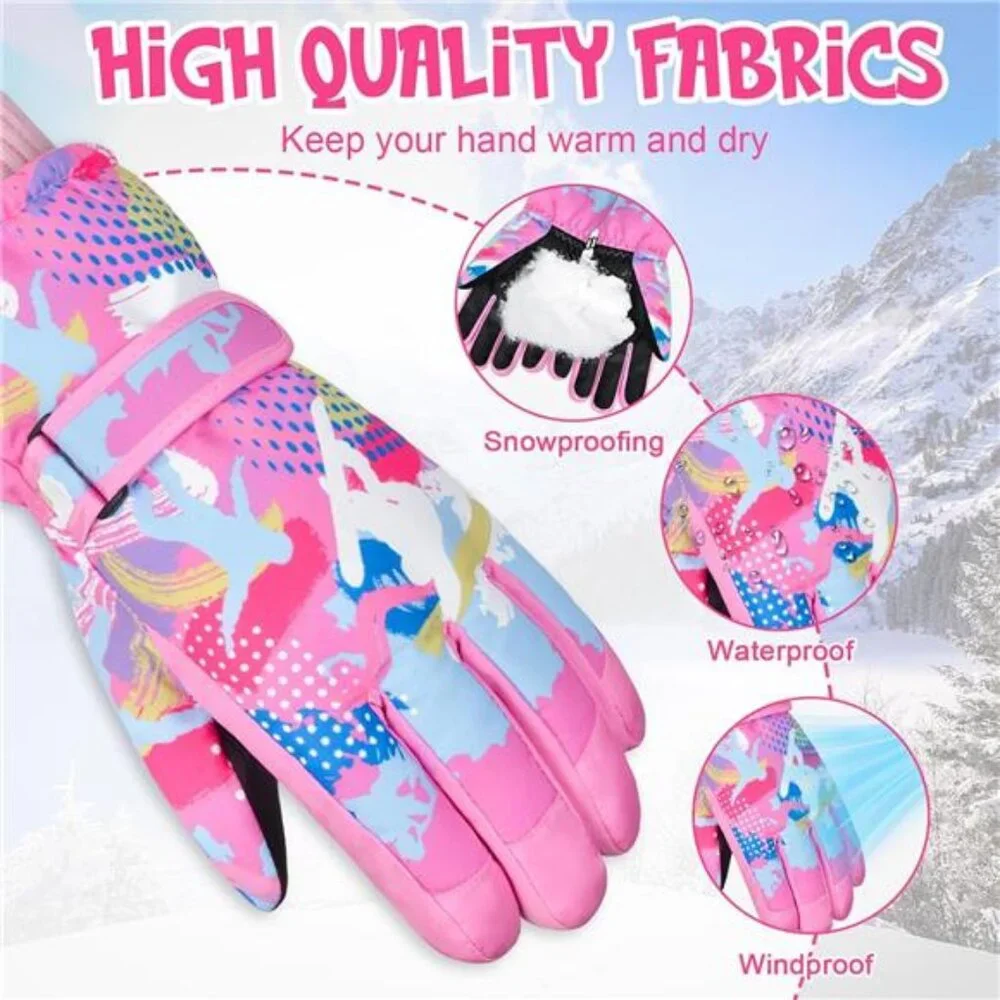 Kids Winter Snow Gloves Waterproof Ski Gloves Girls Boys 8-15 Touchscreen